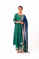 Tissue Patch Work Dupatta Kurta Set - Emerald Green - CiceroniKurta Set, Festive wearBhavik Shah