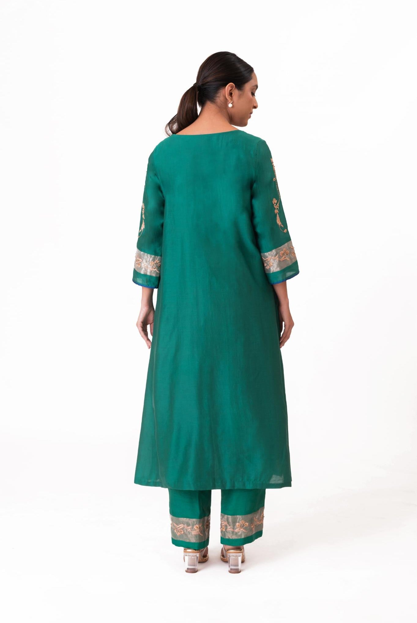 Tissue Patch Work Dupatta Kurta Set - Emerald Green - CiceroniKurta Set, Festive wearBhavik Shah