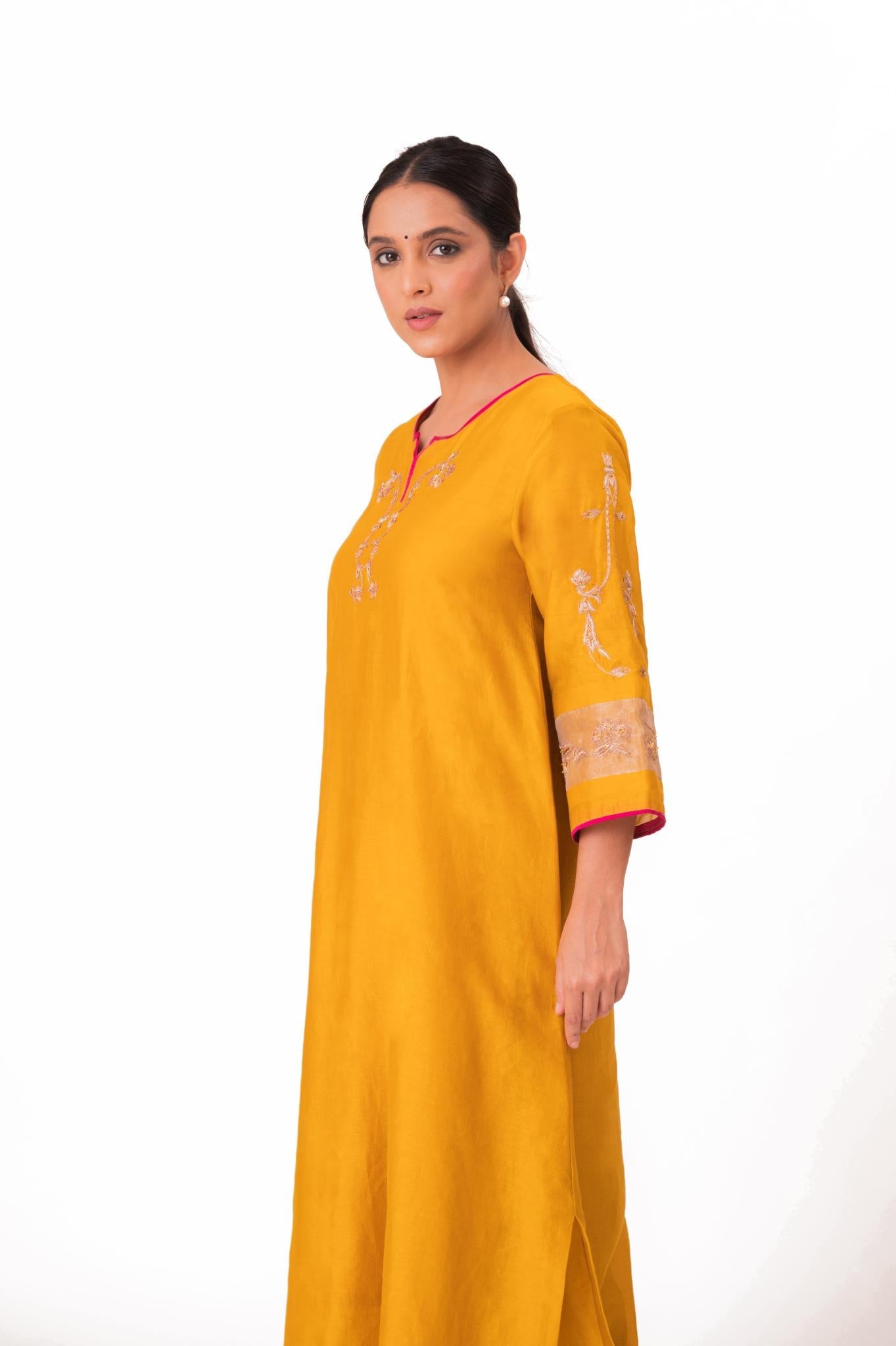 Tissue Patch Work Dupatta Kurta Set - Golden Yellow - CiceroniKurta Set, Festive wearBhavik Shah