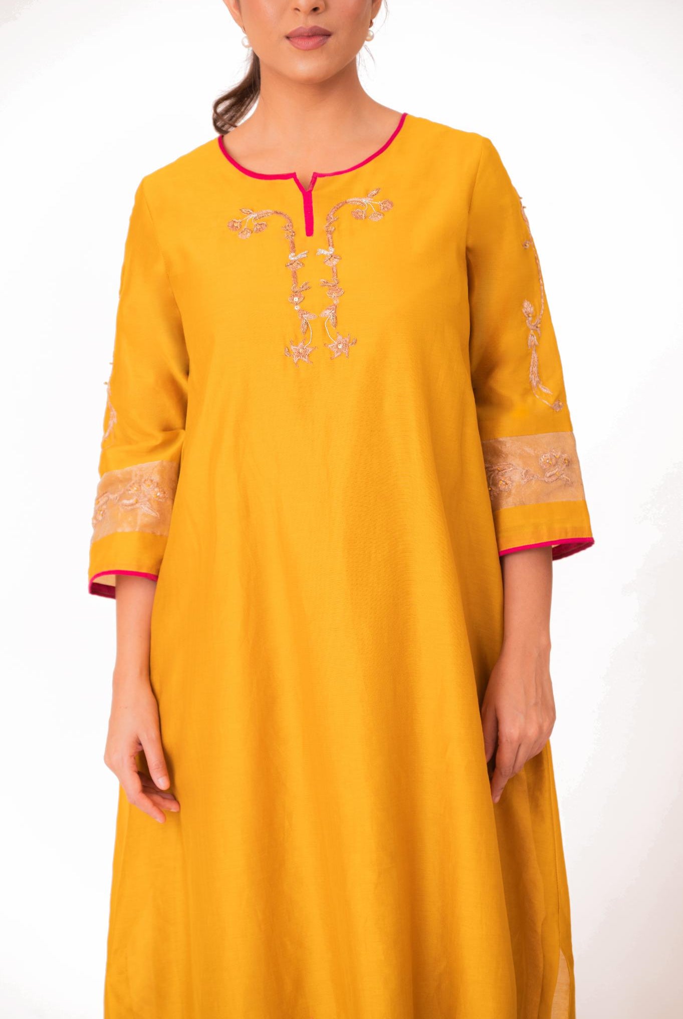 Tissue Patch Work Dupatta Kurta Set - Golden Yellow - CiceroniKurta Set, Festive wearBhavik Shah