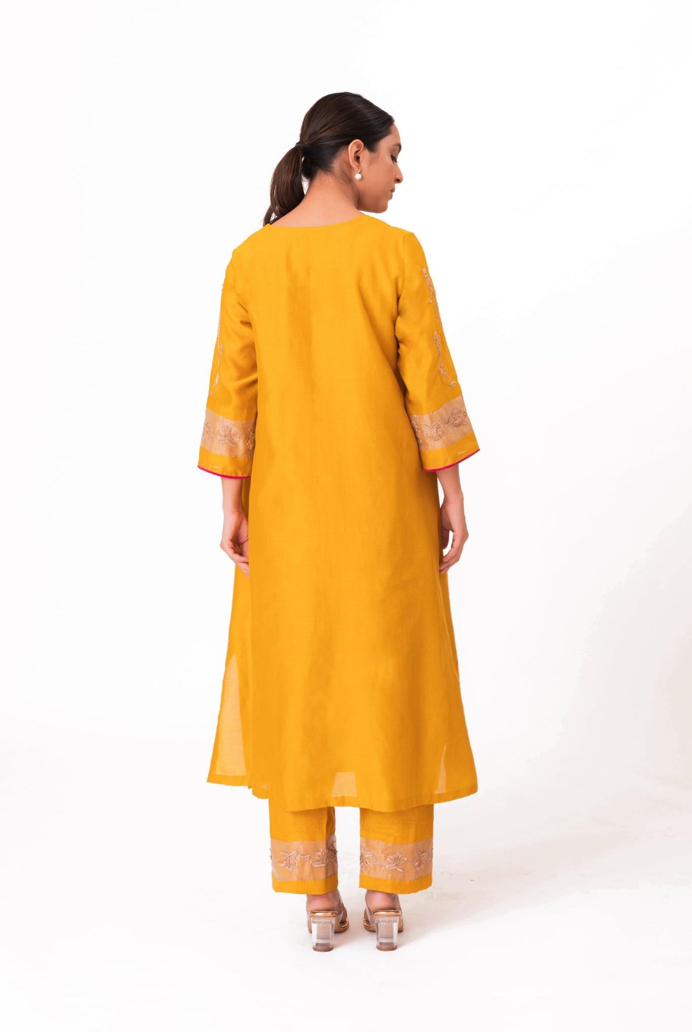 Tissue Patch Work Dupatta Kurta Set - Golden Yellow - CiceroniKurta Set, Festive wearBhavik Shah