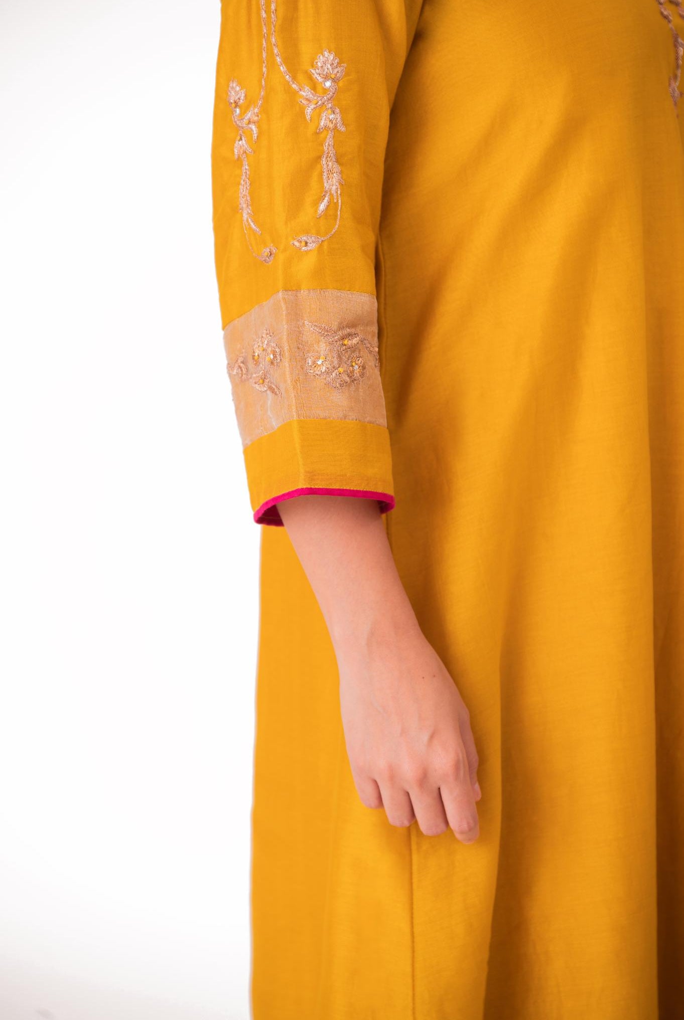 Tissue Patch Work Dupatta Kurta Set - Golden Yellow - CiceroniKurta Set, Festive wearBhavik Shah