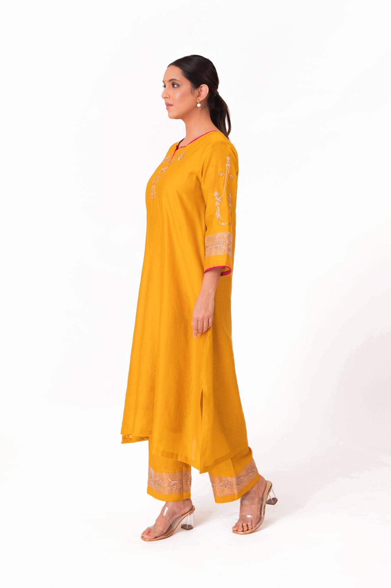 Tissue Patch Work Dupatta Kurta Set - Golden Yellow - CiceroniKurta Set, Festive wearBhavik Shah