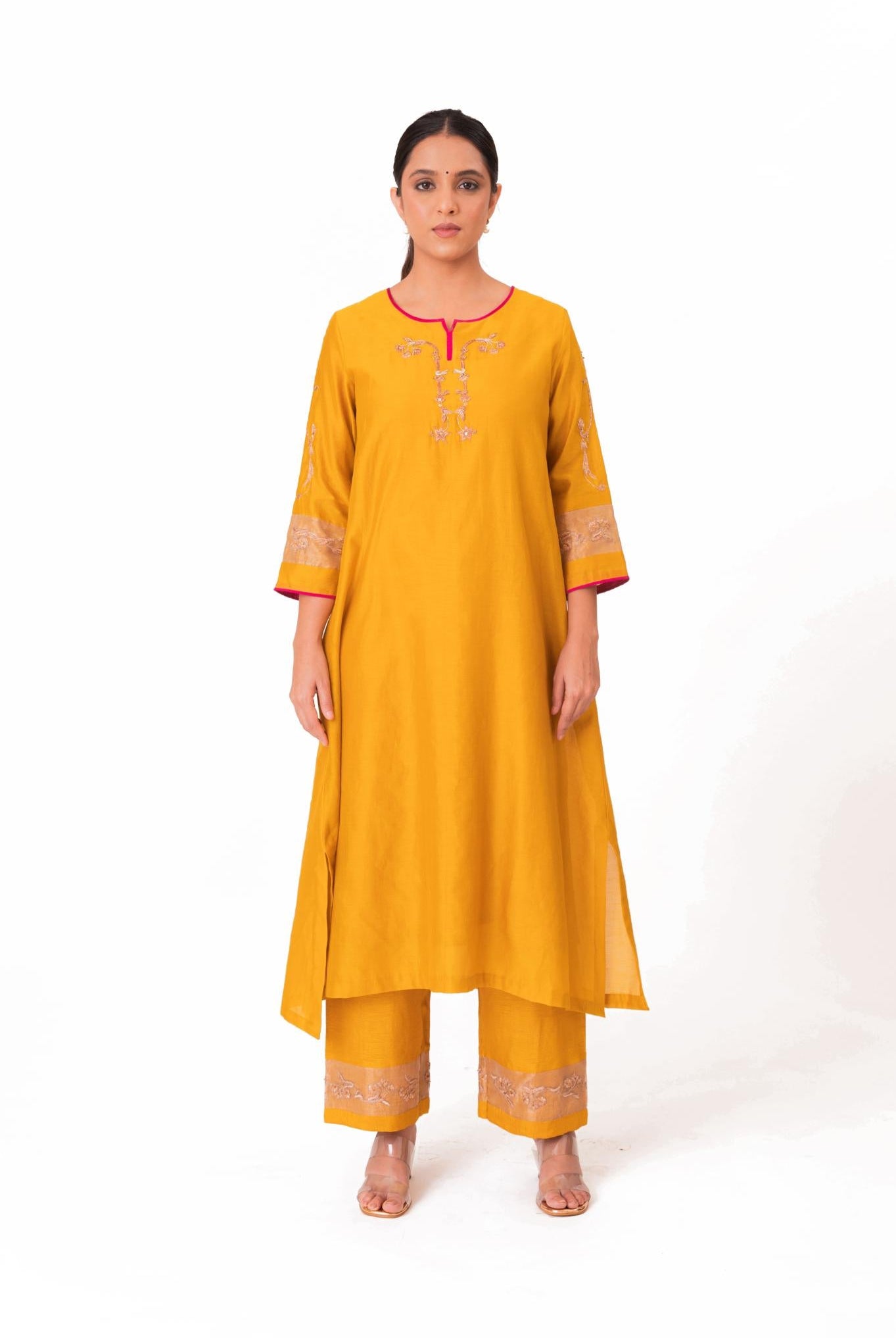 Tissue Patch Work Dupatta Kurta Set - Golden Yellow - CiceroniKurta Set, Festive wearBhavik Shah