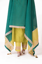 Tissue Patch Work Dupatta Kurta Set - Lime Green - CiceroniKurta Set, Festive wearBhavik Shah