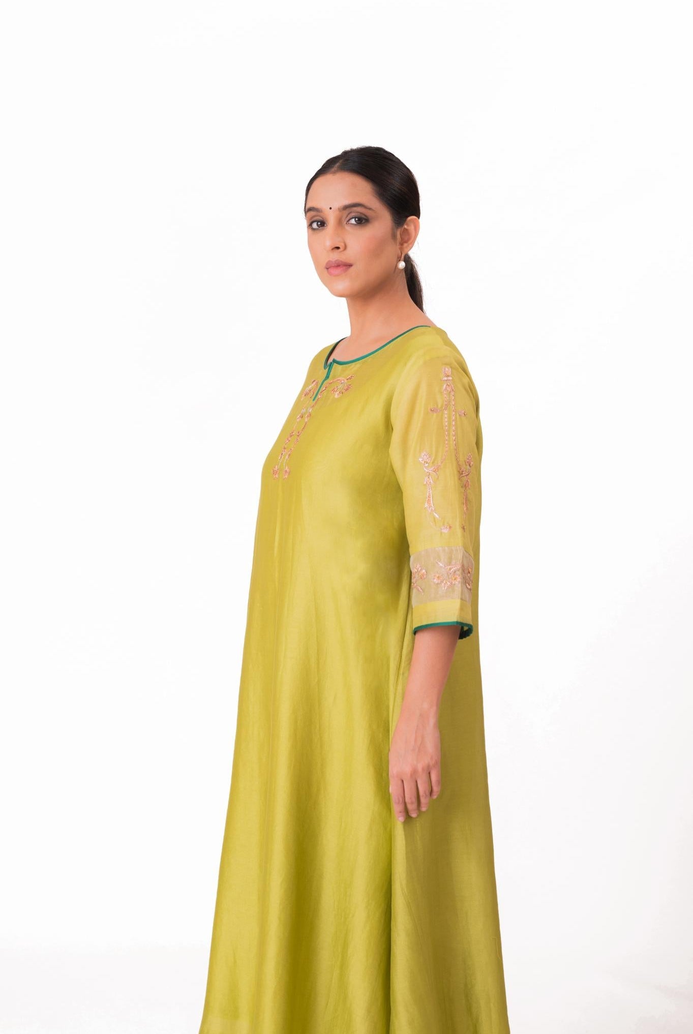 Tissue Patch Work Dupatta Kurta Set - Lime Green - CiceroniKurta Set, Festive wearBhavik Shah