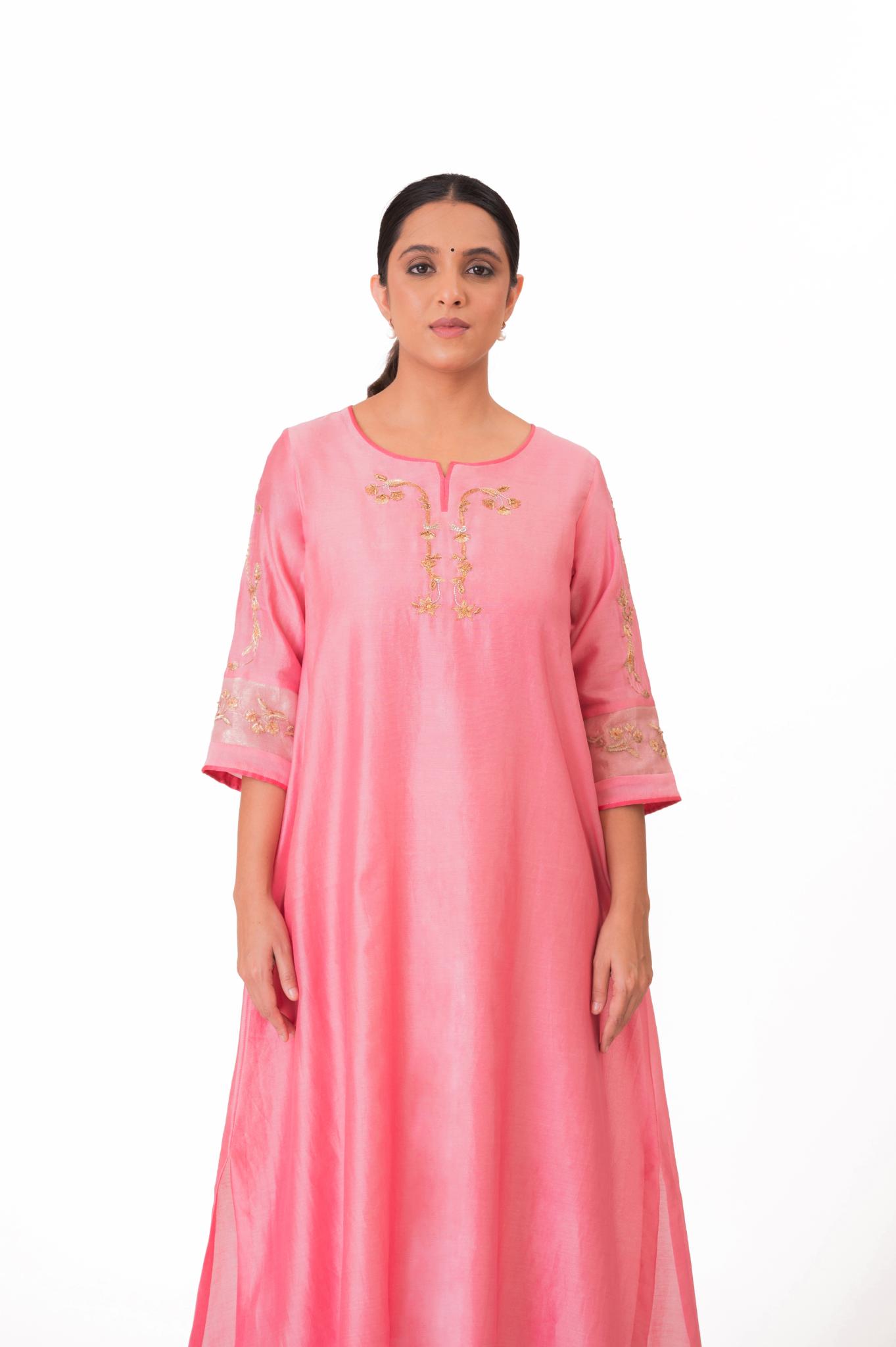 Tissue Patch Work Dupatta Kurta Set - Lotus Pink - CiceroniKurta Set, Festive wearBhavik Shah