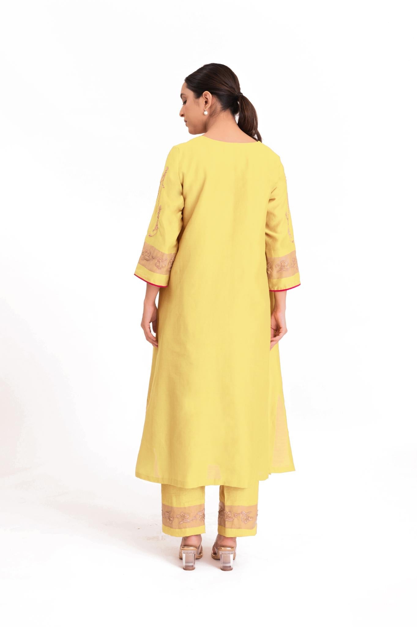 Tissue Patch Work Dupatta Kurta Set - Pastel Yellow - CiceroniKurta Set, Festive wearBhavik Shah