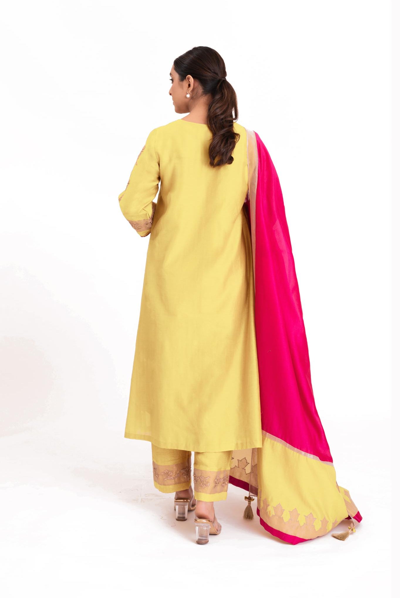 Tissue Patch Work Dupatta Kurta Set - Pastel Yellow - CiceroniKurta Set, Festive wearBhavik Shah