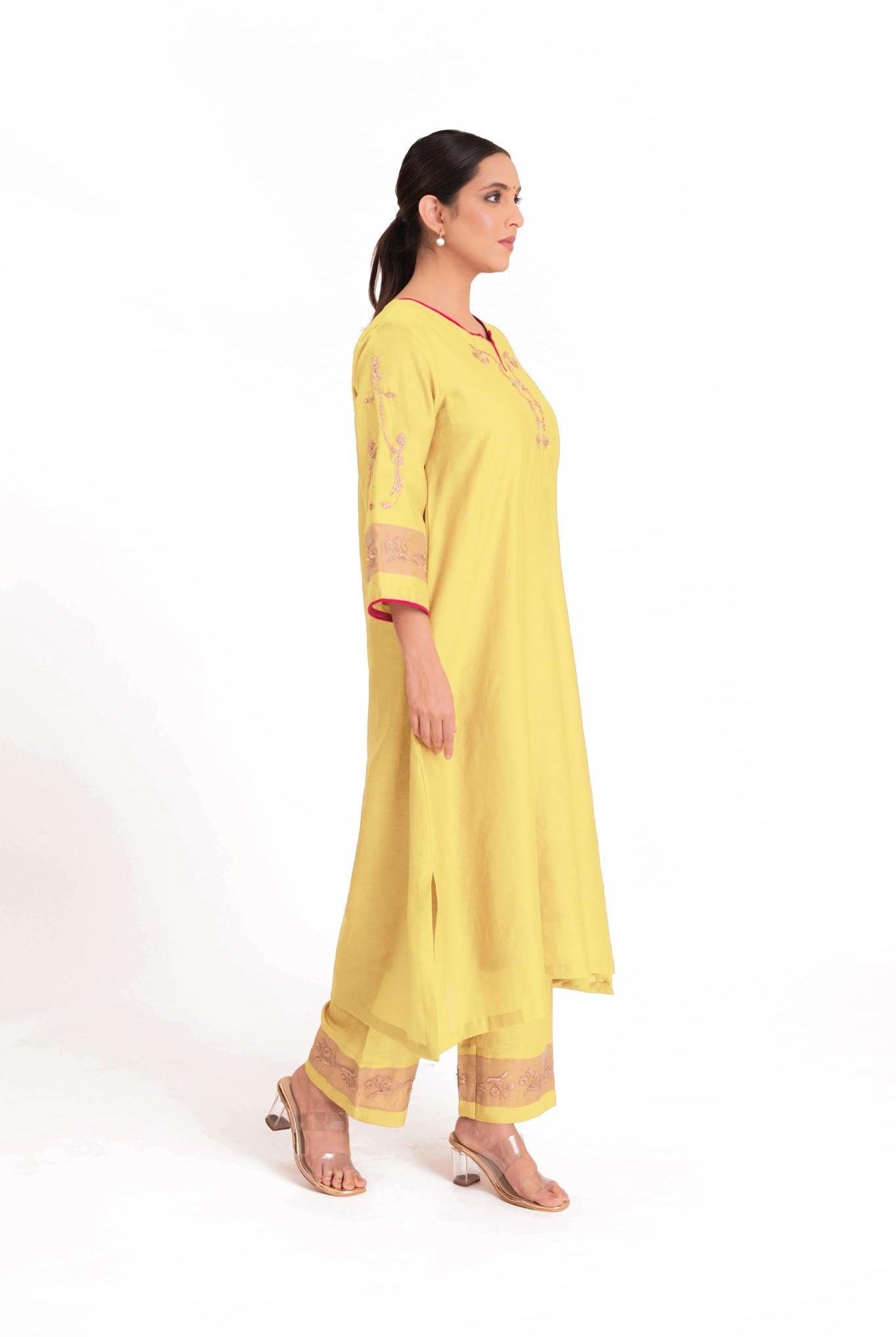 Tissue Patch Work Dupatta Kurta Set - Pastel Yellow - CiceroniKurta Set, Festive wearBhavik Shah