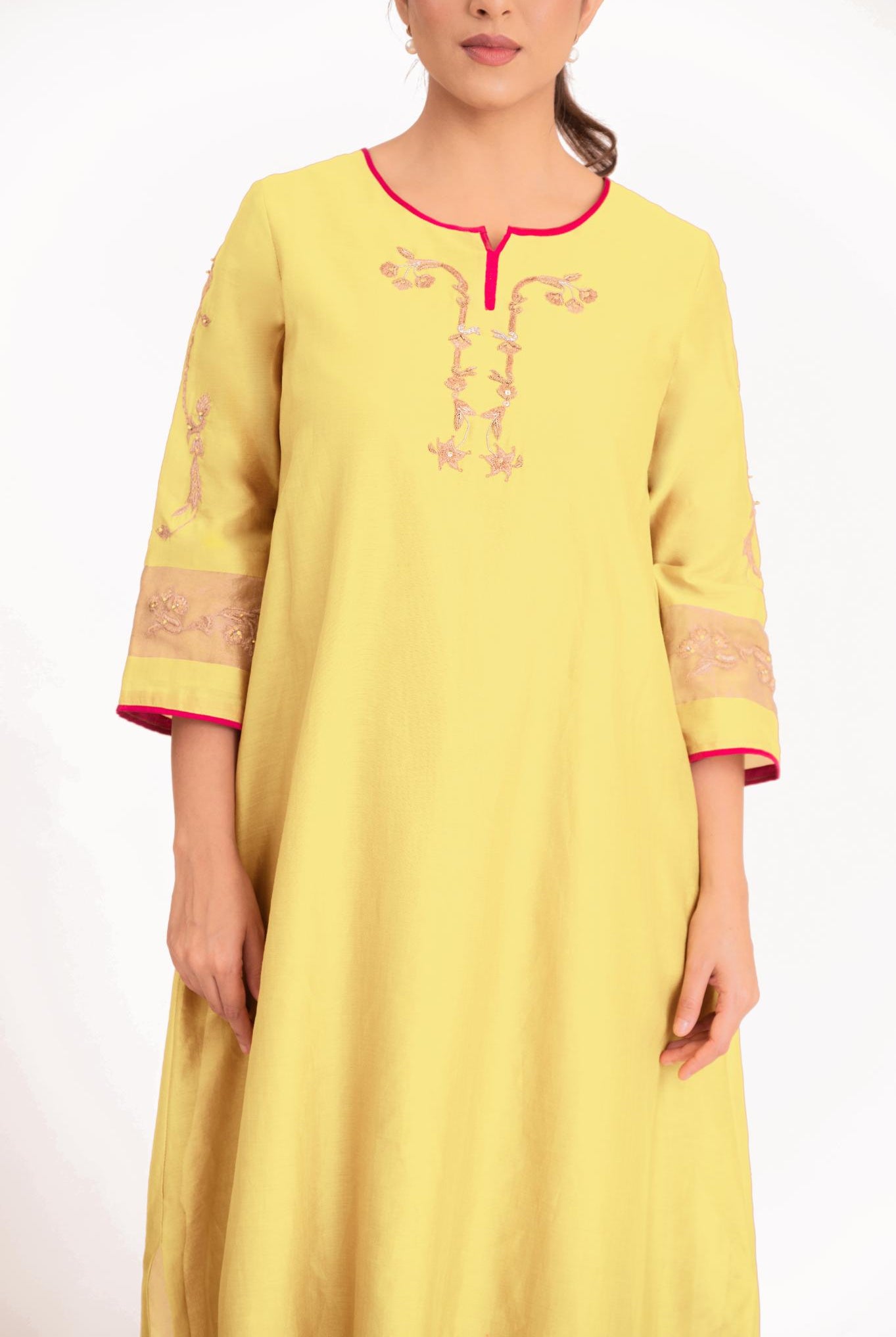 Tissue Patch Work Dupatta Kurta Set - Pastel Yellow - CiceroniKurta Set, Festive wearBhavik Shah