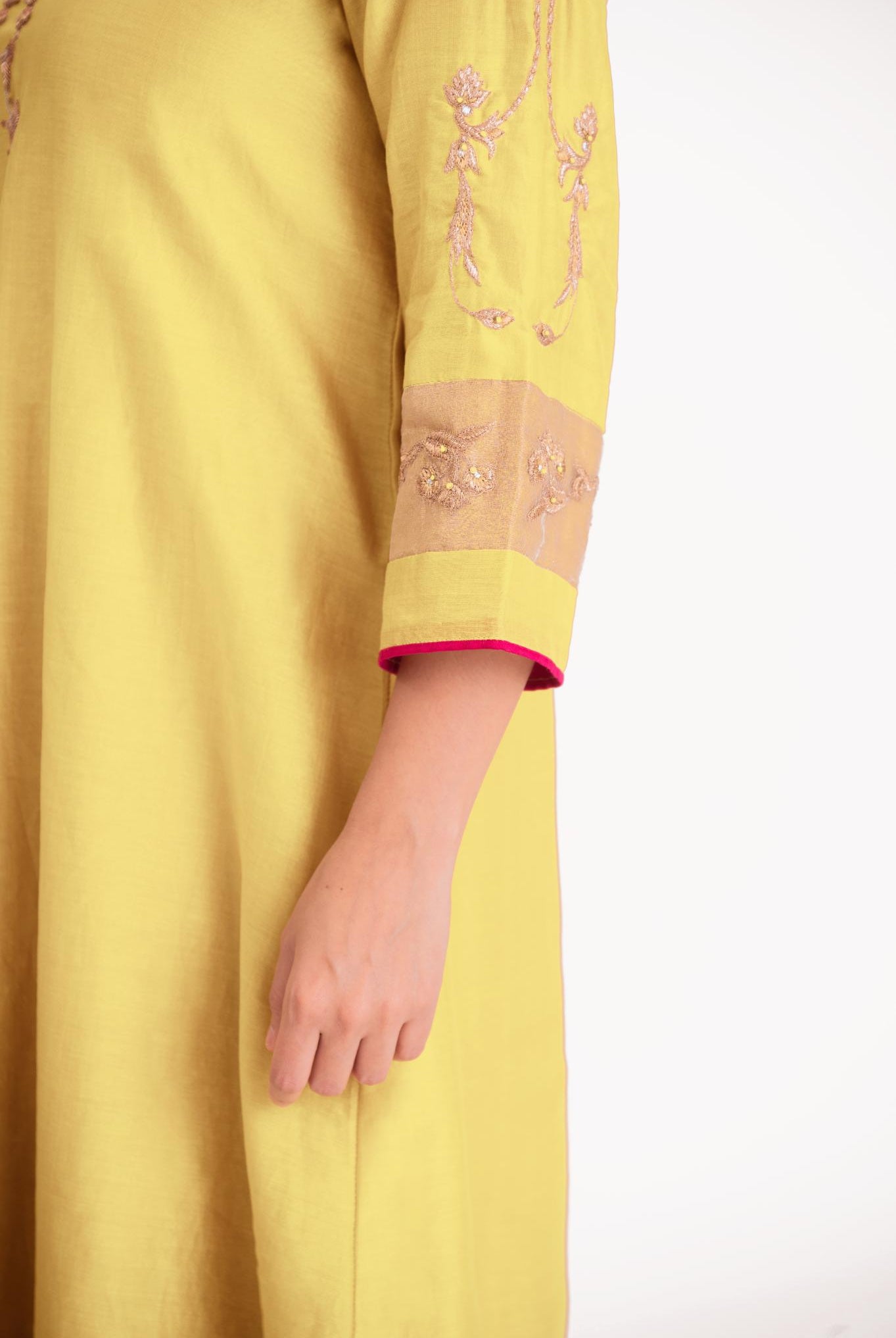 Tissue Patch Work Dupatta Kurta Set - Pastel Yellow - CiceroniKurta Set, Festive wearBhavik Shah