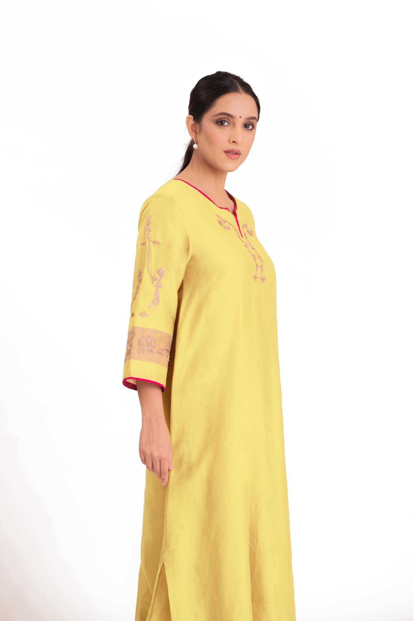 Tissue Patch Work Dupatta Kurta Set - Pastel Yellow - CiceroniKurta Set, Festive wearBhavik Shah