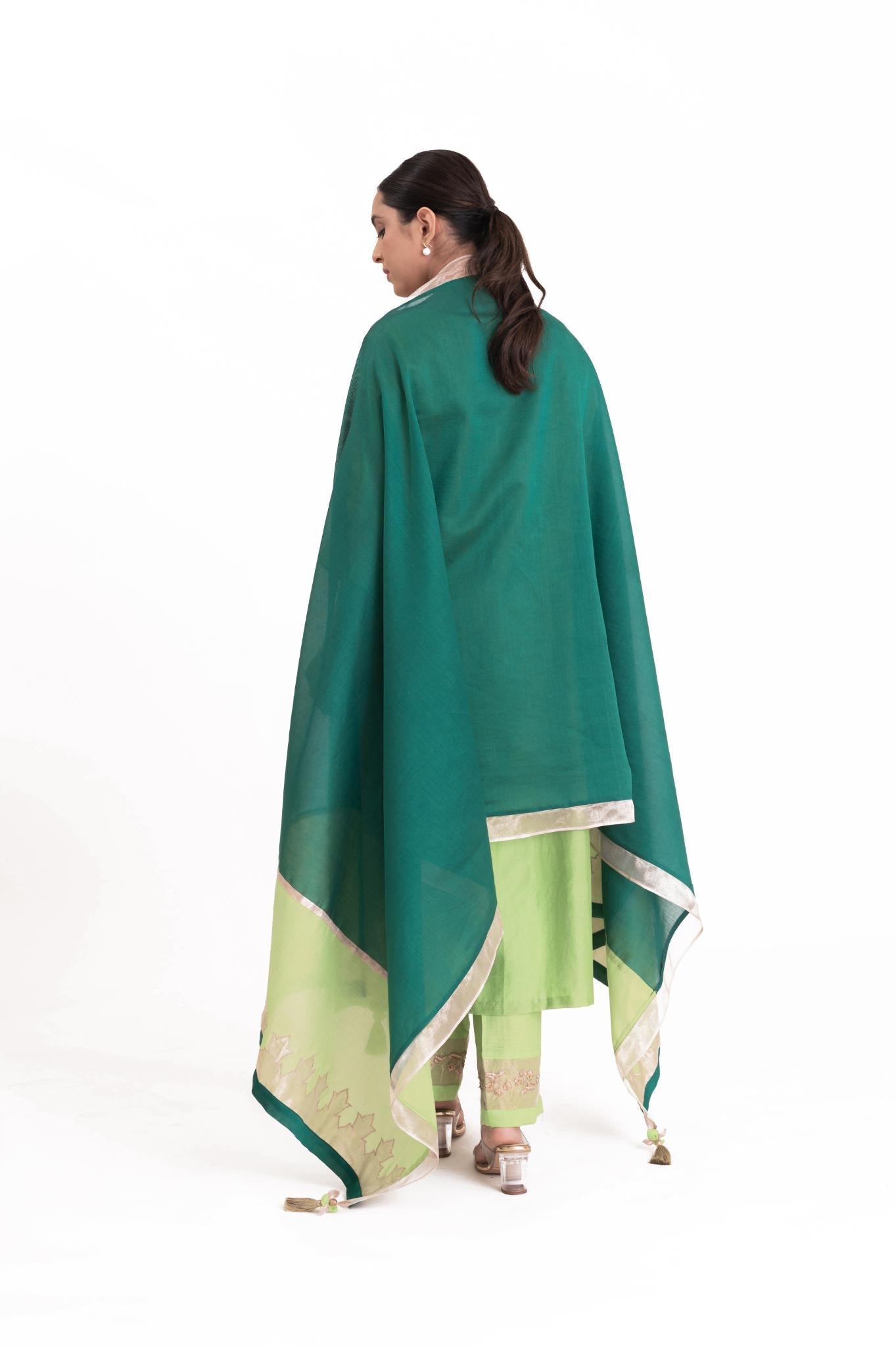 Tissue Patch Work Dupatta Kurta Set - Pistachio Green - CiceroniKurta Set, Festive wearBhavik Shah