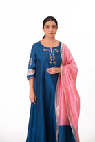 Tissue Patch Work Dupatta Kurta Set - Royal Blue - CiceroniKurta Set, Festive wearBhavik Shah