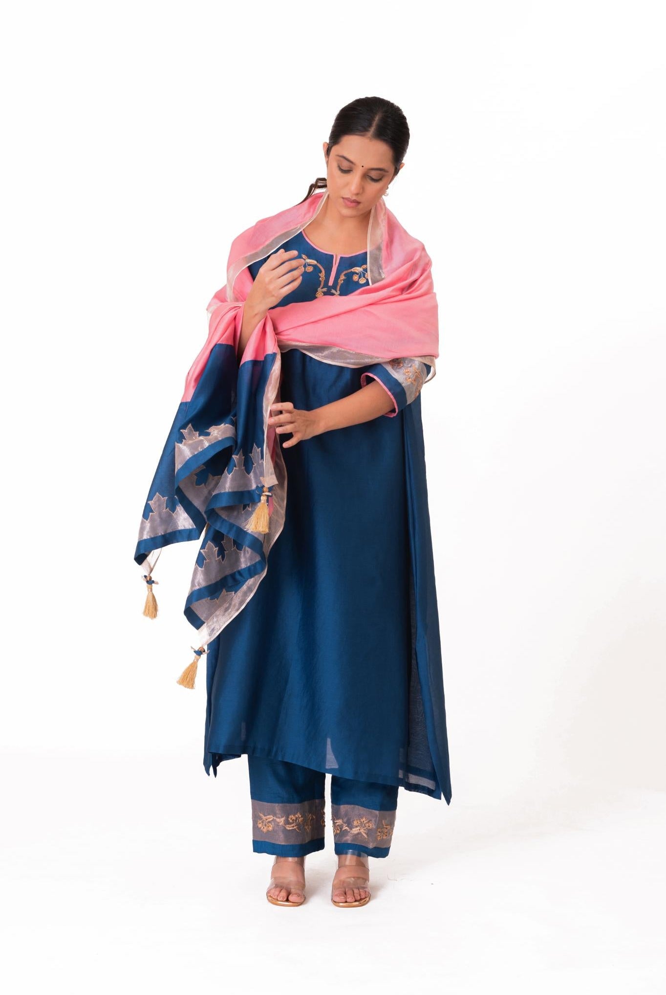 Tissue Patch Work Dupatta Kurta Set - Royal Blue - CiceroniKurta Set, Festive wearBhavik Shah