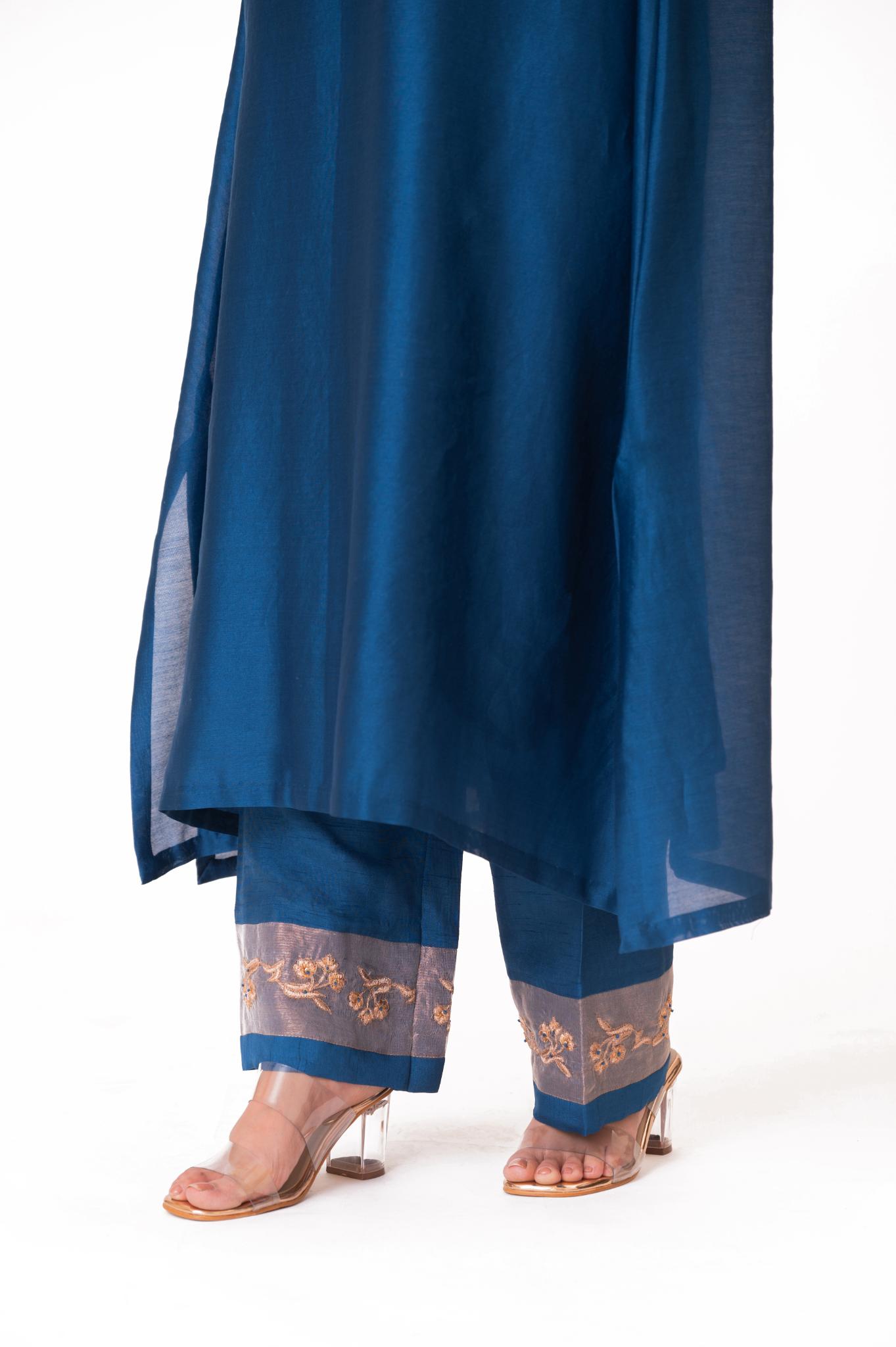 Tissue Patch Work Dupatta Kurta Set - Royal Blue - CiceroniKurta Set, Festive wearBhavik Shah