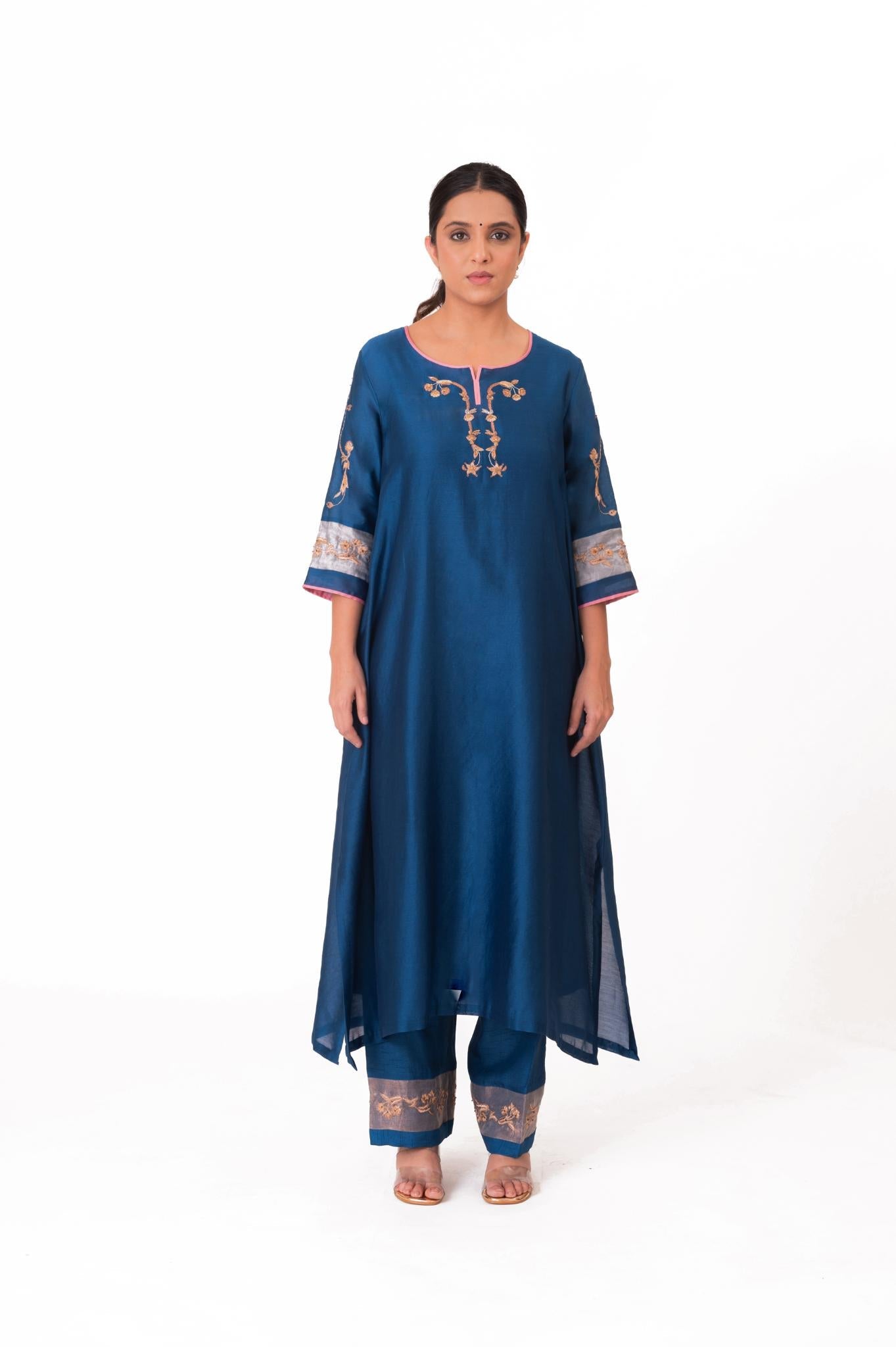 Tissue Patch Work Dupatta Kurta Set - Royal Blue - CiceroniKurta Set, Festive wearBhavik Shah