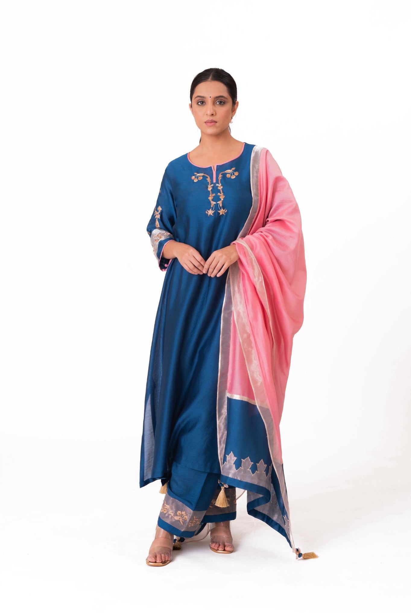 Tissue Patch Work Dupatta Kurta Set - Royal Blue - CiceroniKurta Set, Festive wearBhavik Shah