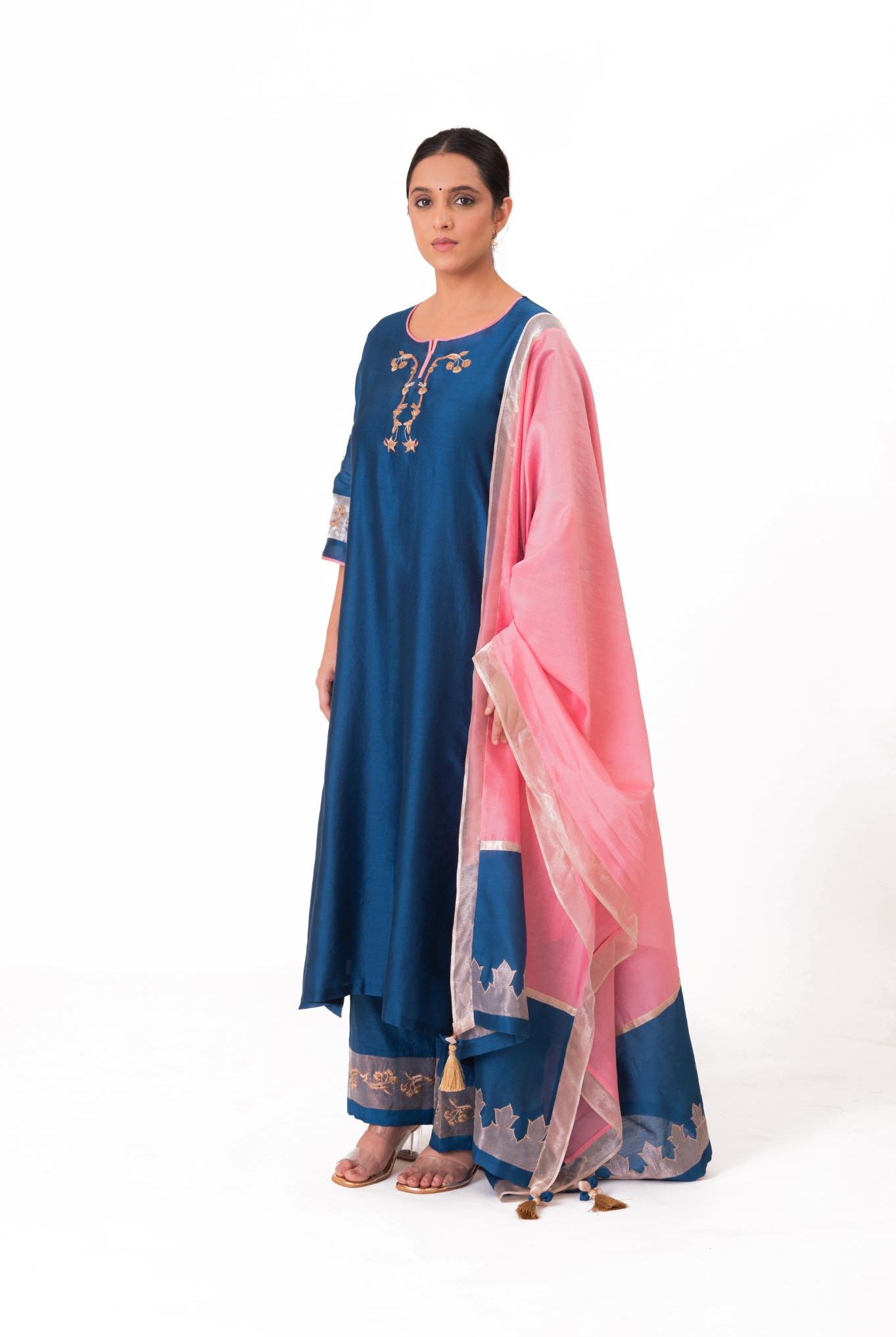 Tissue Patch Work Dupatta Kurta Set - Royal Blue - CiceroniKurta Set, Festive wearBhavik Shah