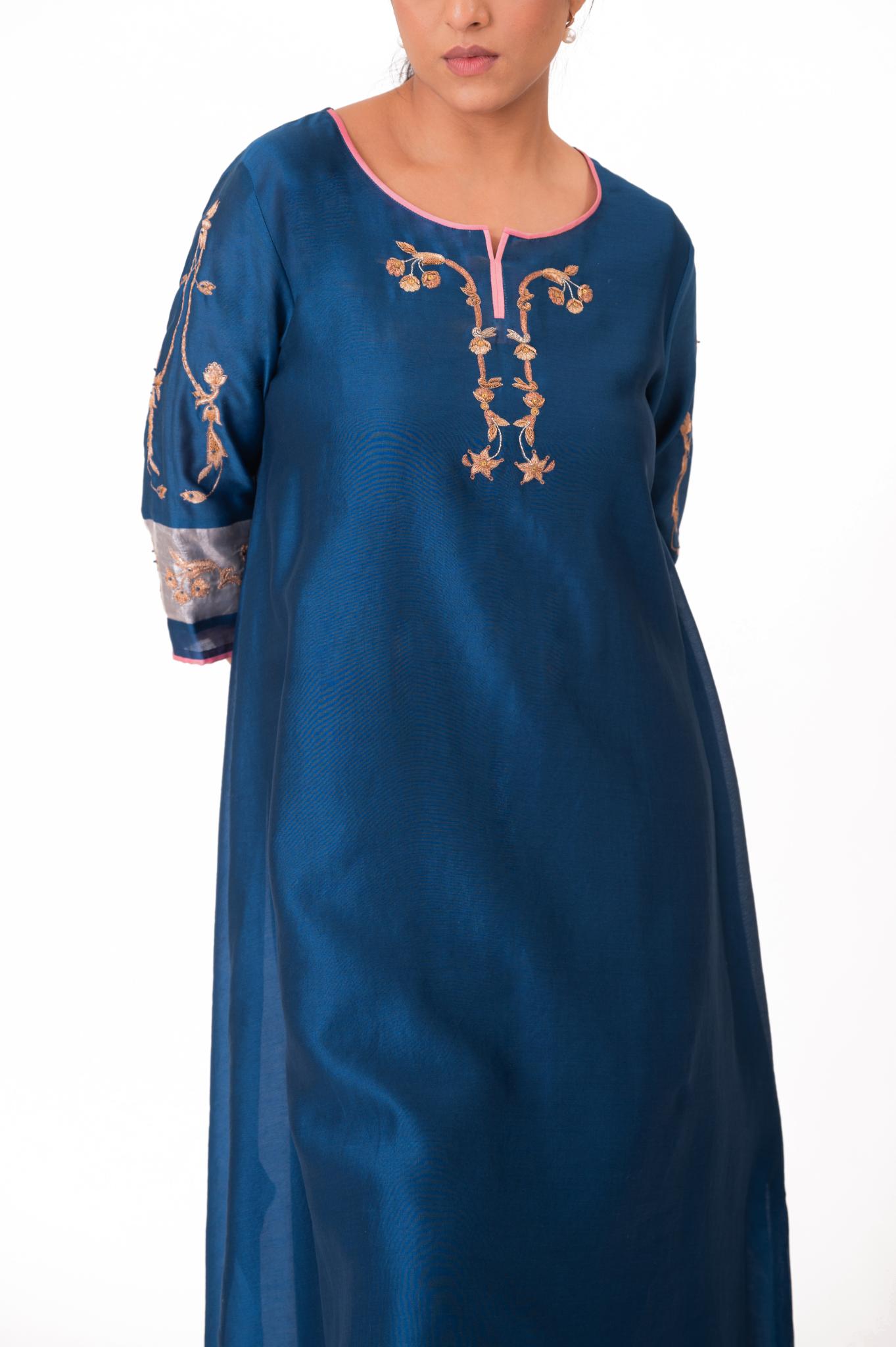 Tissue Patch Work Dupatta Kurta Set - Royal Blue - CiceroniKurta Set, Festive wearBhavik Shah