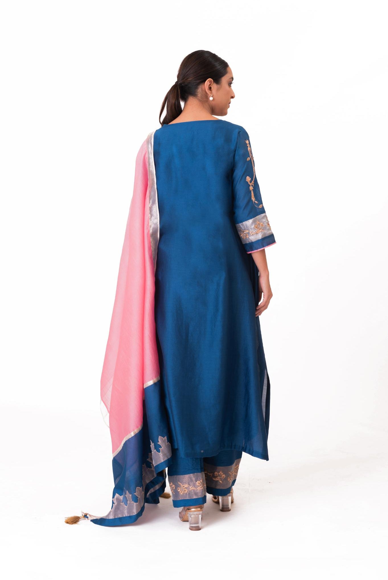 Tissue Patch Work Dupatta Kurta Set - Royal Blue - CiceroniKurta Set, Festive wearBhavik Shah