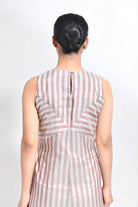 Tissue Striped Sleeveless A - line Dress with Back Patch - Red - CiceroniDressesHiranya
