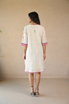 Titali Dress with Ruching & Embroidery Details - Natural White - CiceroniDressesRang by Rajvi