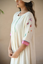 Titali Dress with Ruching & Embroidery Details - Natural White - CiceroniDressesRang by Rajvi
