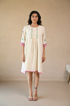 Titali Dress with Ruching & Embroidery Details - Natural White - CiceroniDressesRang by Rajvi