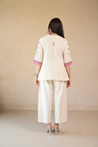 Titali Top with Ruching & Embroidery Details - Natural White - CiceroniTopsRang by Rajvi