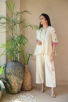 Titali Top with Ruching & Embroidery Details - Natural White - CiceroniTopsRang by Rajvi