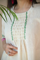 Titali Top with Ruching & Embroidery Details - Natural White - CiceroniTopsRang by Rajvi