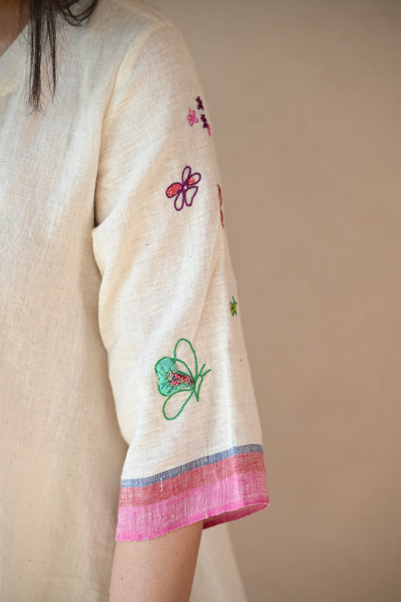 Titali Top with Ruching & Embroidery Details - Natural White - CiceroniTopsRang by Rajvi