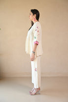 Titali Top with Ruching & Embroidery Details - Natural White - CiceroniTopsRang by Rajvi