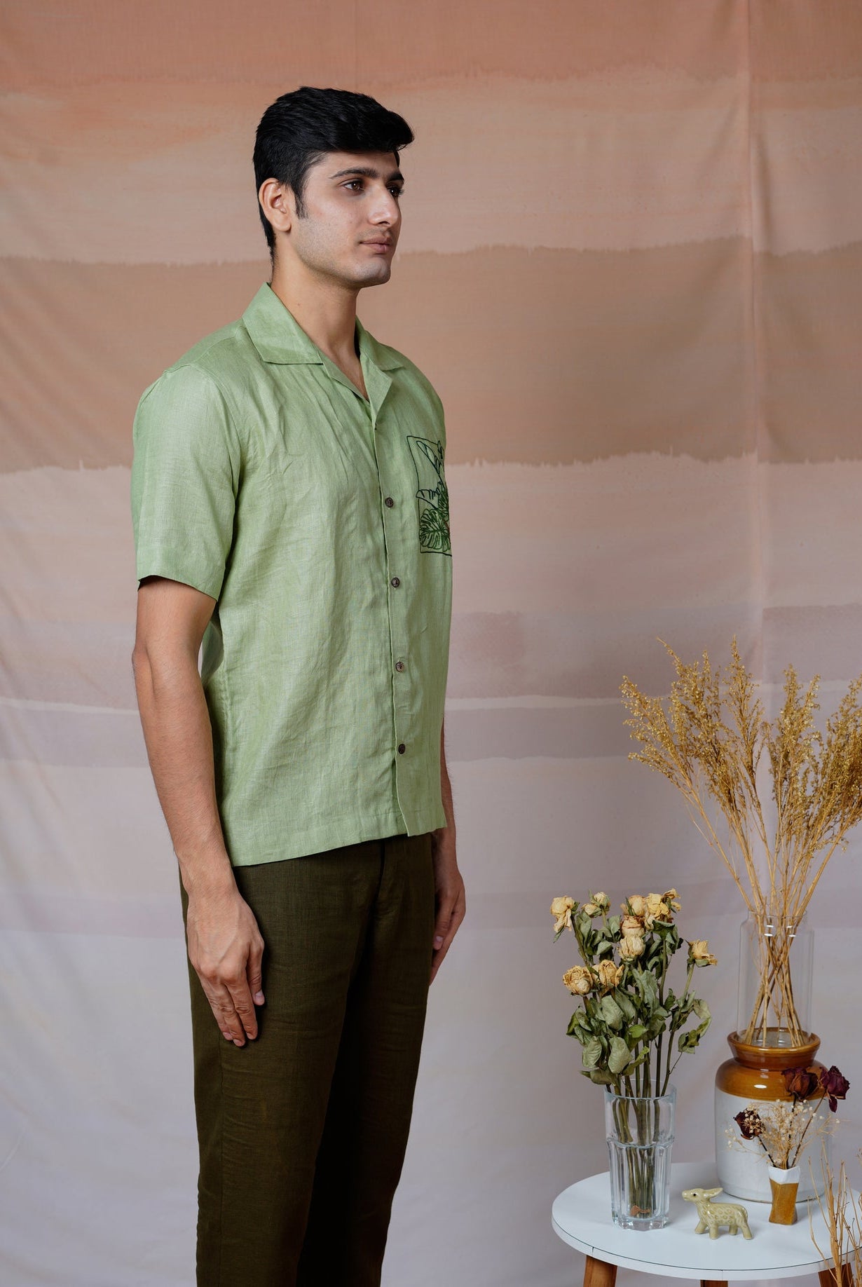 Tropical Leaf - Hand Embroidered Unisex Linen Shirt - CiceroniShirtsCultura Studio