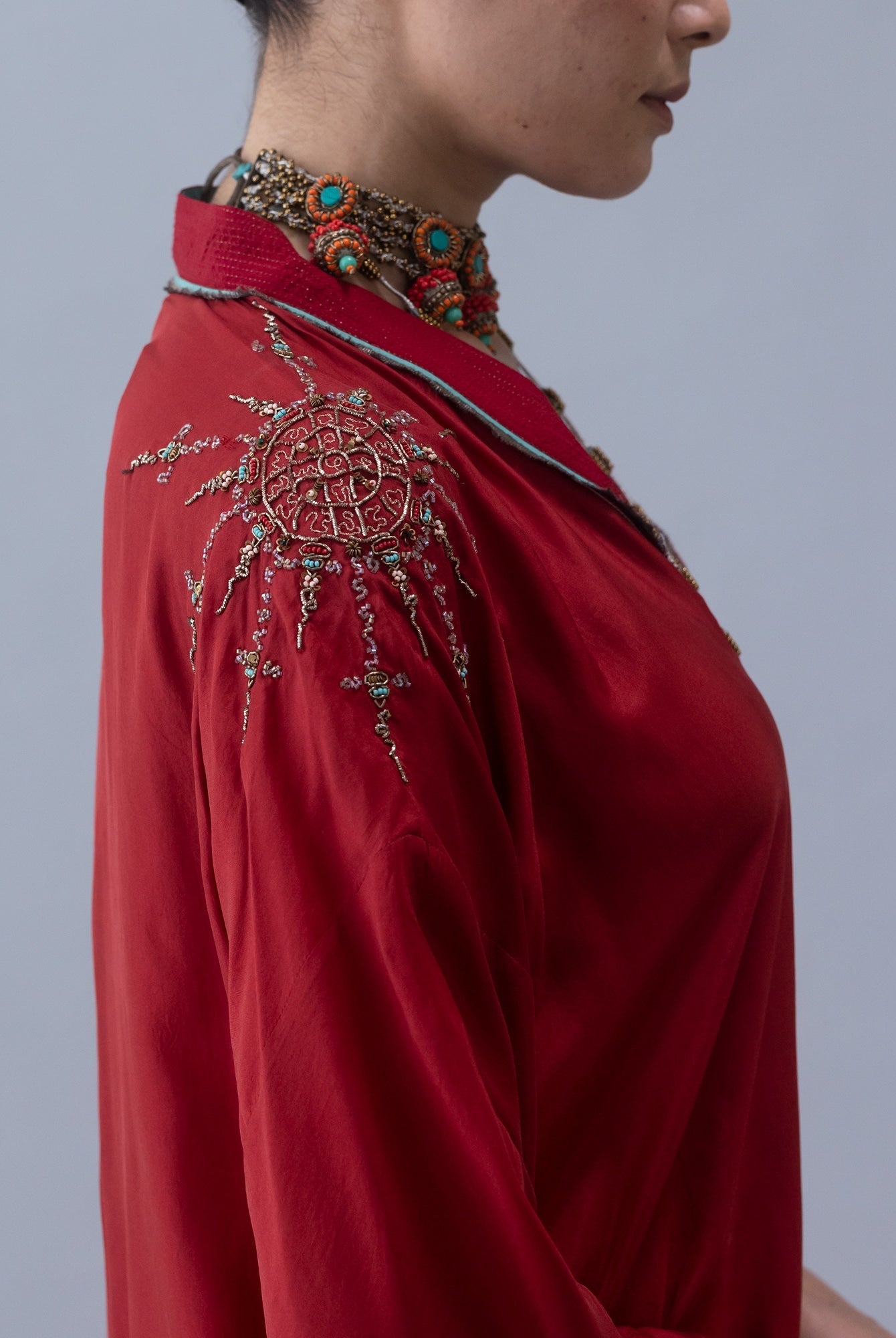 Tshog Deep Red Kaftan - CiceroniKaftanShades of India