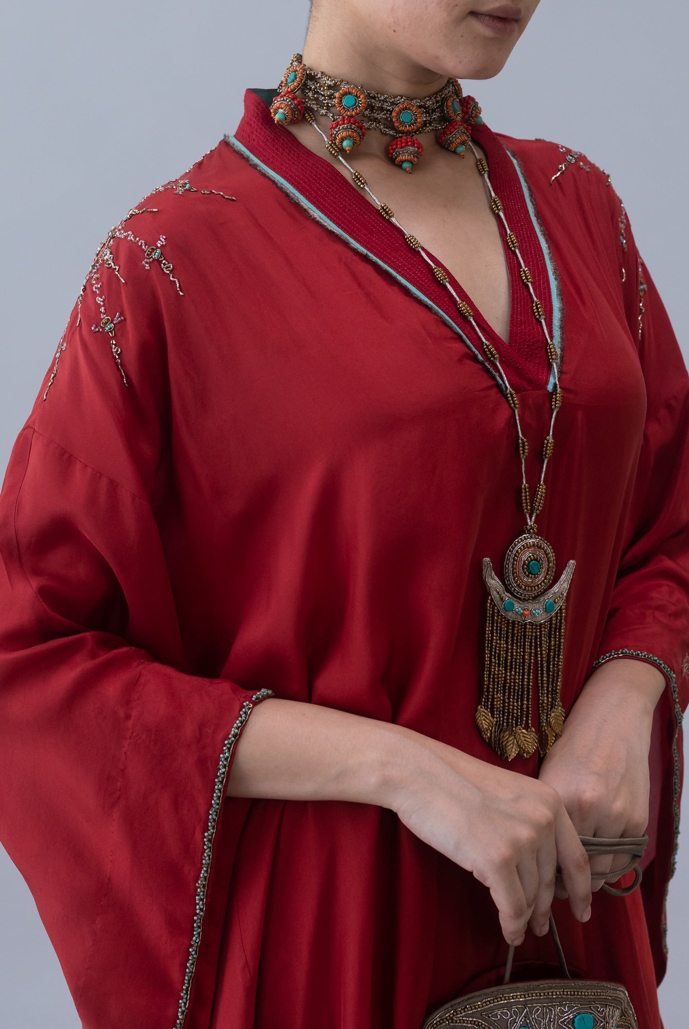 Tshog Deep Red Kaftan - CiceroniKaftanShades of India