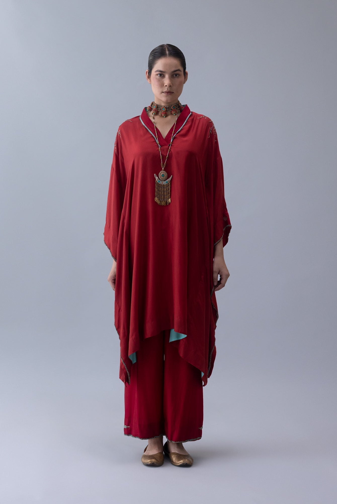 Tshog Deep Red Kaftan - CiceroniKaftanShades of India