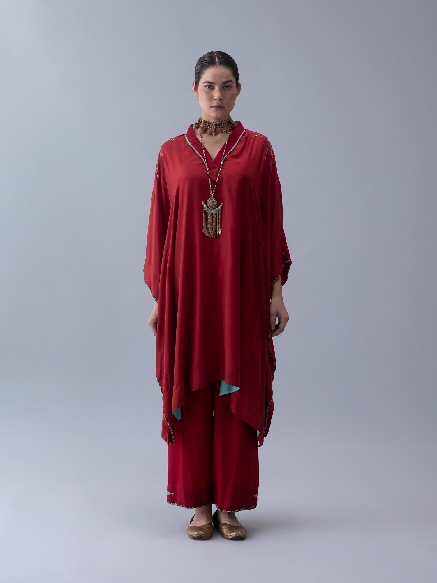 Tshog Deep Red Kaftan - CiceroniKaftanShades of India