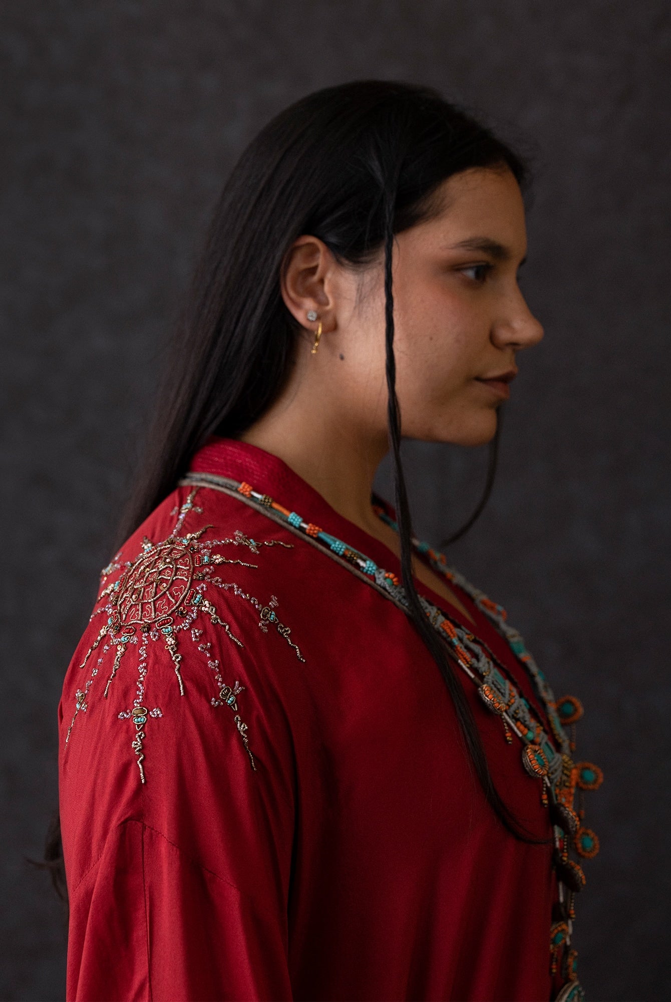 Tshog Deep Red Kaftan - CiceroniKaftanShades of India