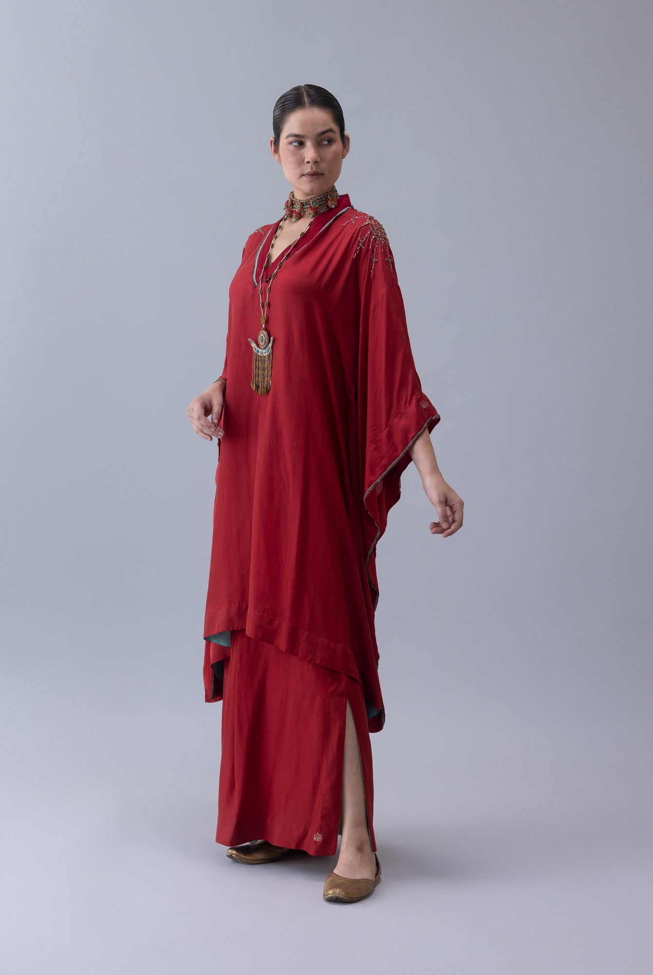 Tshog Deep Red Kaftan - CiceroniKaftanShades of India
