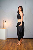 Tula – Black Asymmetric Draped Pant - CiceroniPantsPrathaa
