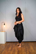 Tula – Black Asymmetric Draped Pant - CiceroniPantsPrathaa