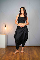 Tula – Black Asymmetric Draped Pant - CiceroniPantsPrathaa