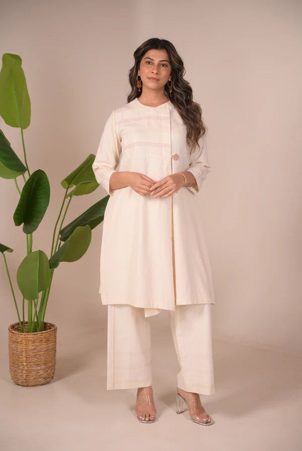 Tunic, Jacket style with Pleated texture detail and Hand embroidered button - CiceroniTunicsRang by Rajvi
