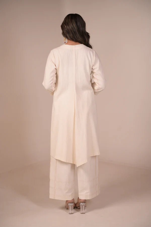 Tunic, Jacket style with Pleated texture detail and Hand embroidered button - CiceroniTunicsRang by Rajvi