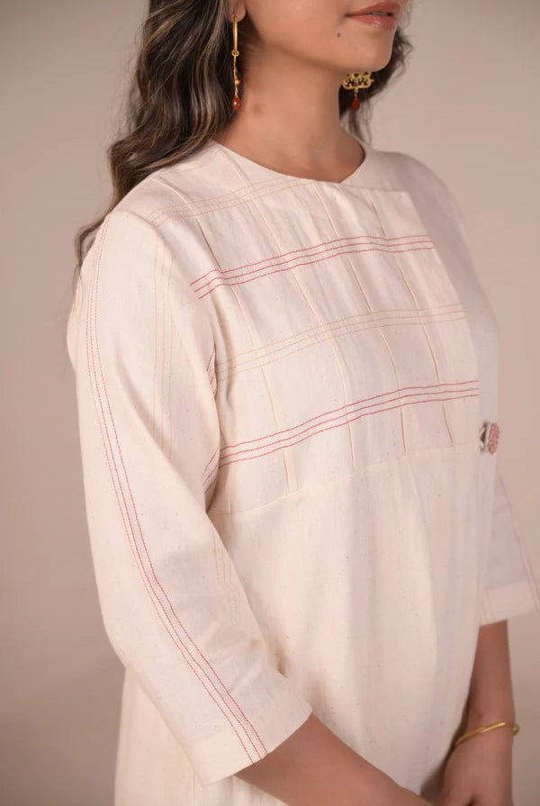 Tunic, Jacket style with Pleated texture detail and Hand embroidered button - CiceroniTunicsRang by Rajvi