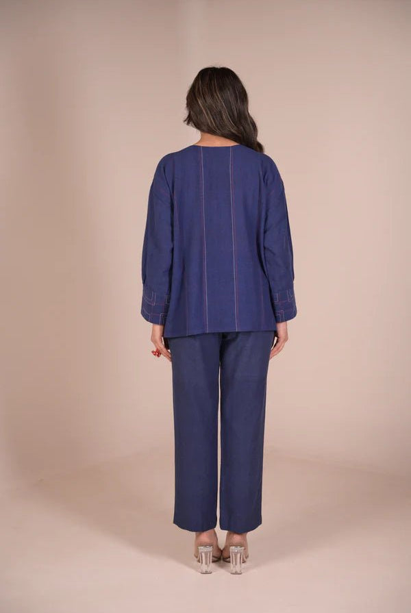 Tunic, with texture and hand embroidery accents - Blue - CiceroniTunicsRang by Rajvi