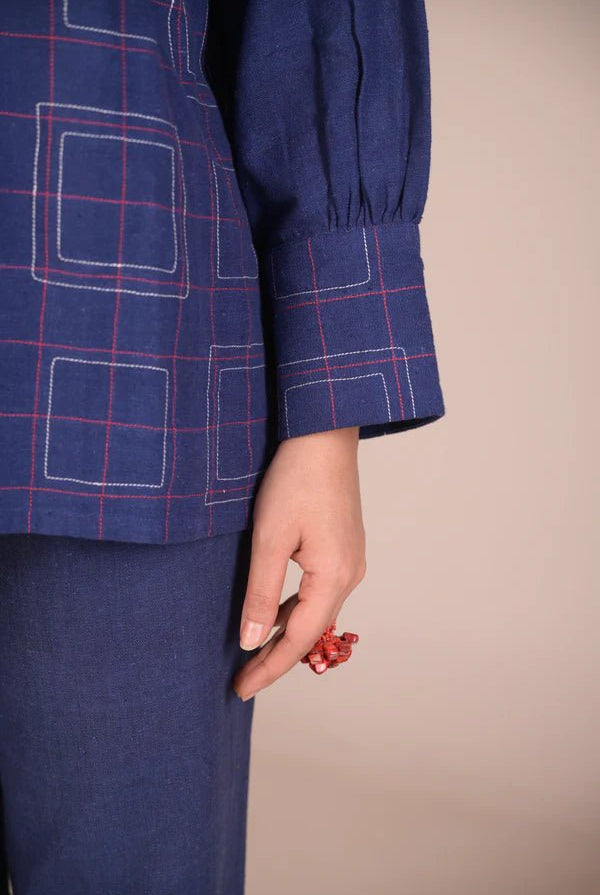 Tunic, with texture and hand embroidery accents - Blue - CiceroniTunicsRang by Rajvi